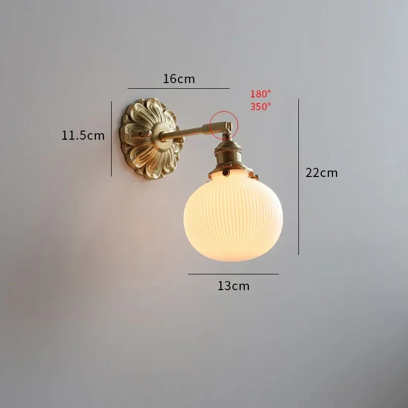 Applique Opaline Strié et Laiton Doré Orientable