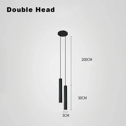 Moderne nordique suspension LED lampe Double tête suspension salle à manger 2m lampe suspendue tuyau Decora cylindre tuyau ligne lustre