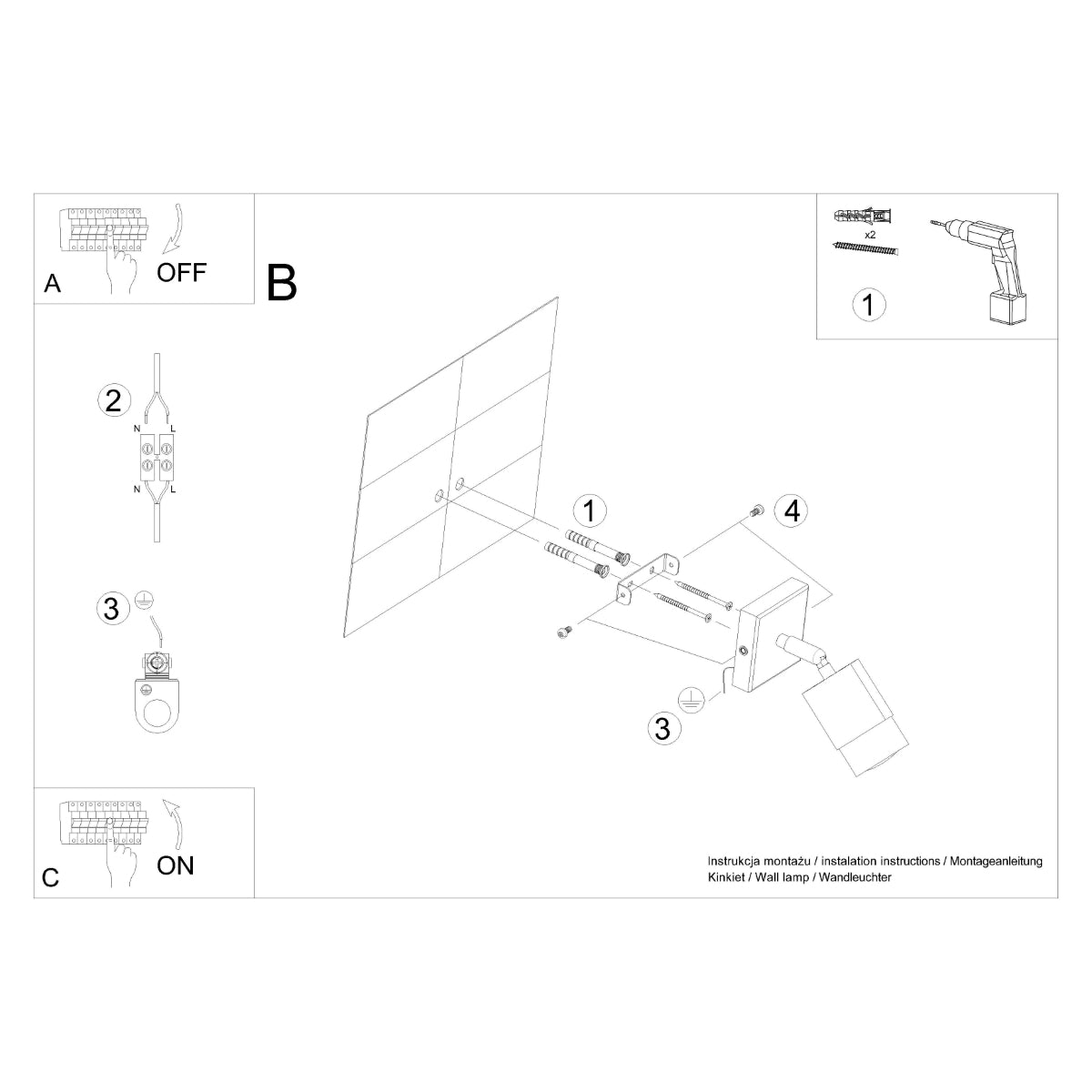 Applique Double Cylindre Orientable Acier Noir