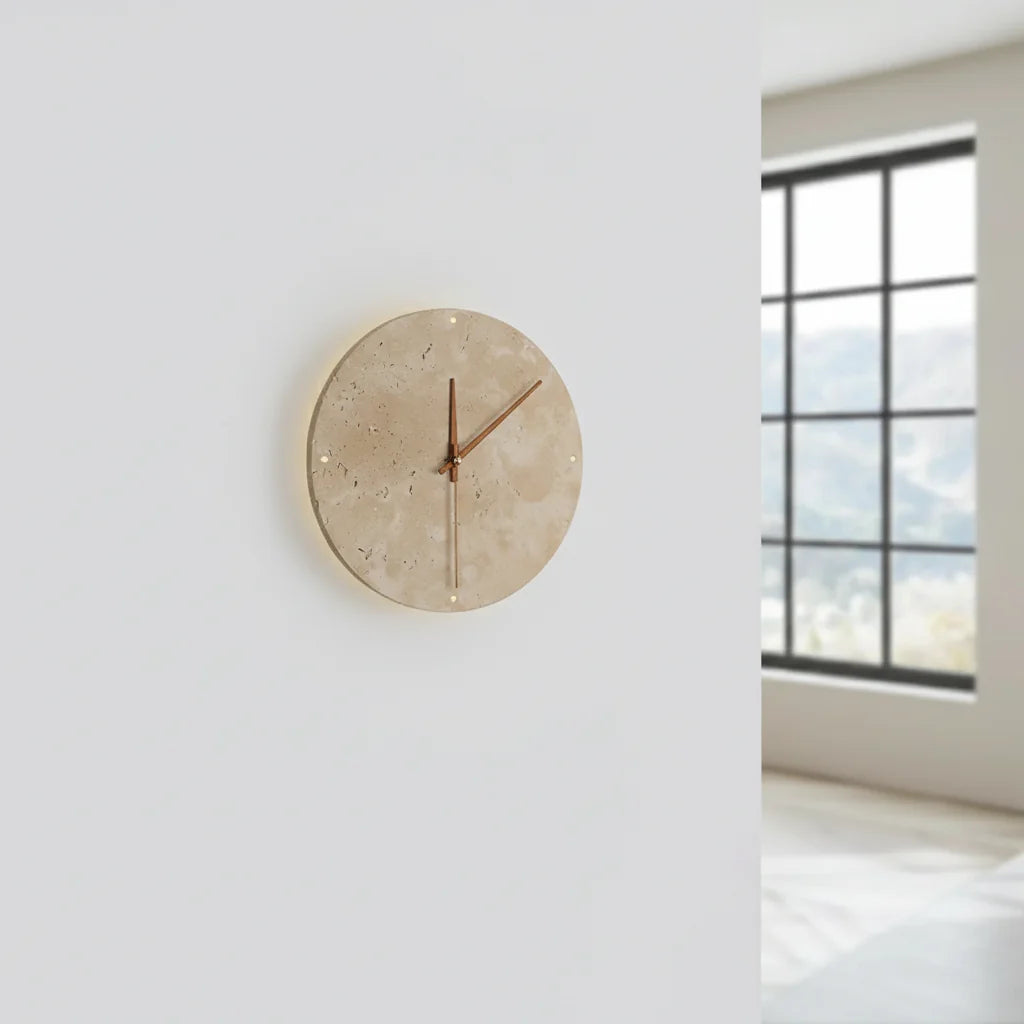 Applique Horloge Murale Travertin Halo LED