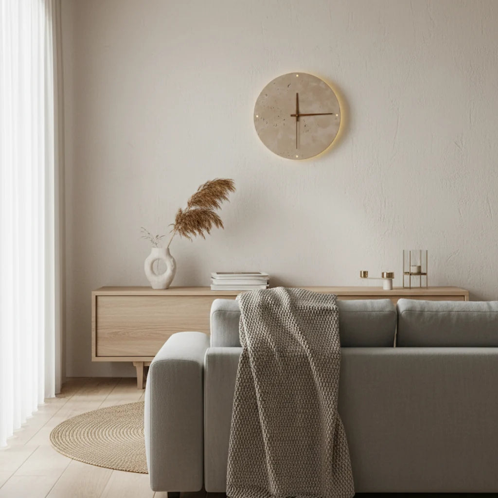 Applique Horloge Murale Travertin Halo LED