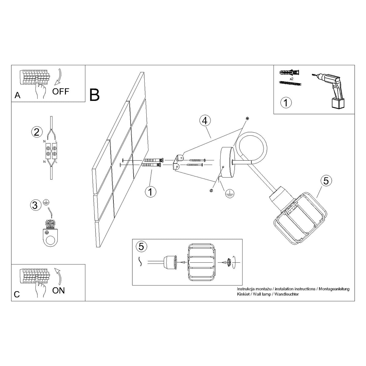 Applique Longue Cage Orientable Acier Noir