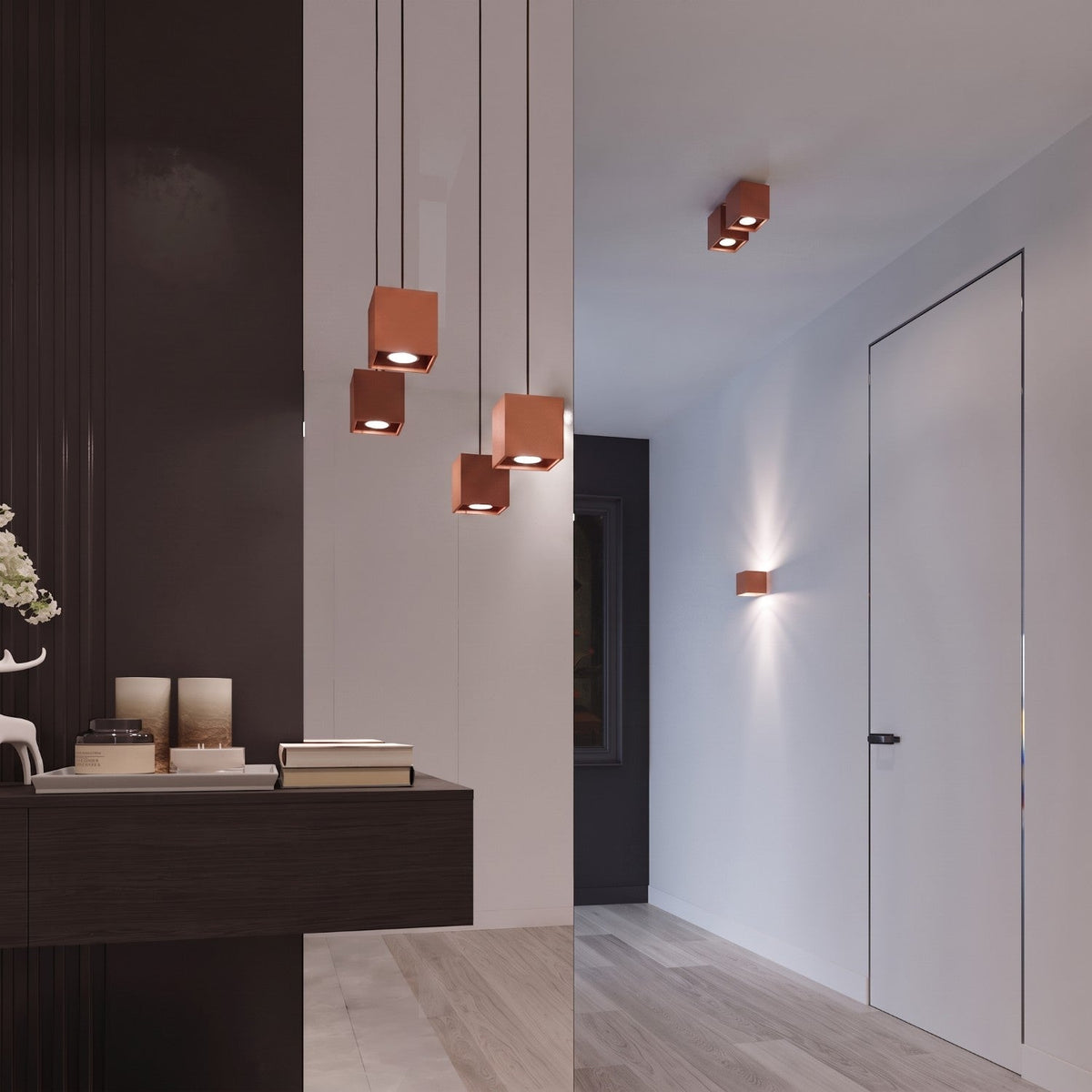 Applique Cube LED Ocre Rouge