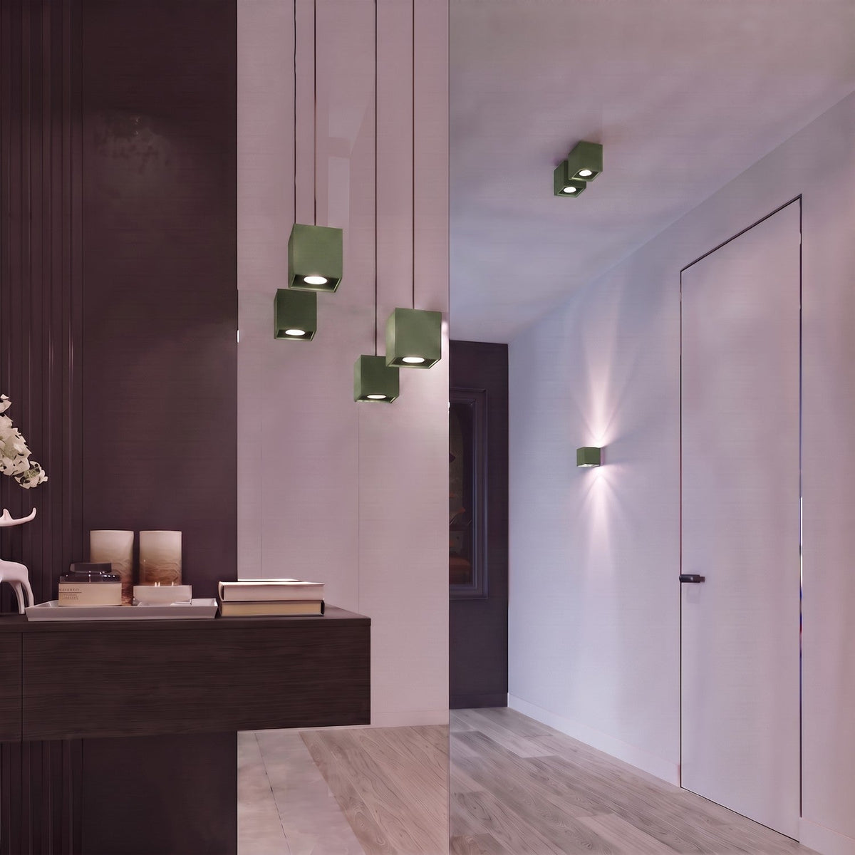 Applique Cube LED Vert Olive