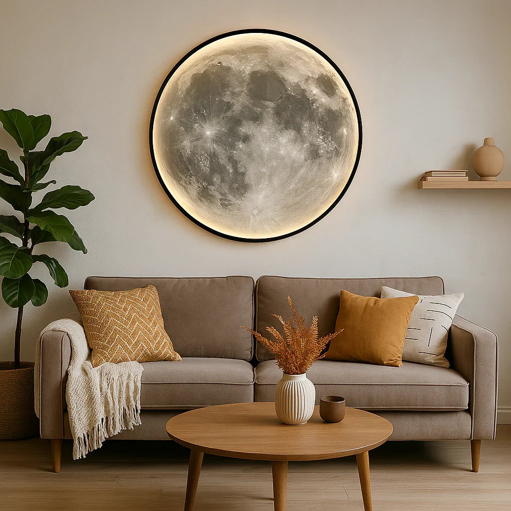 Applique Lune LED Ronde Effet Relief Lunaire
