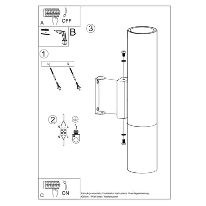 Applique Tube Duo Metallic Acier Noir et Chrome