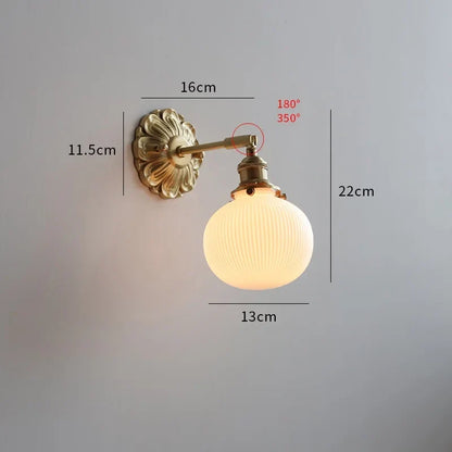 Applique Opaline Strié et Laiton Doré Orientable