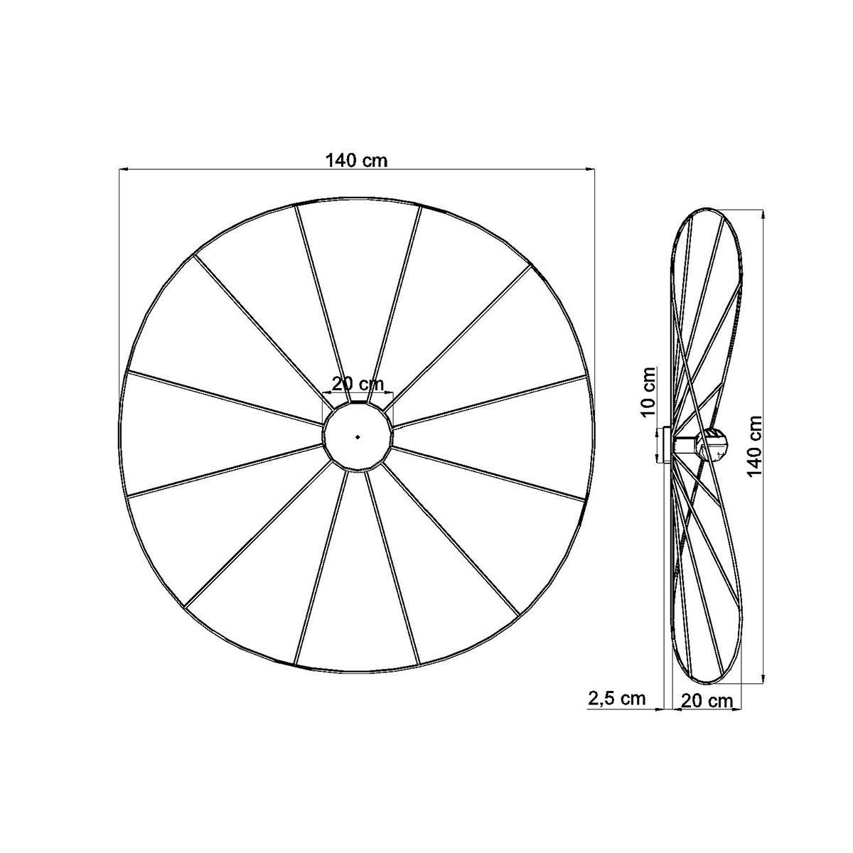 Applique Plafonnier Ronde Filaire Noir 140 cm