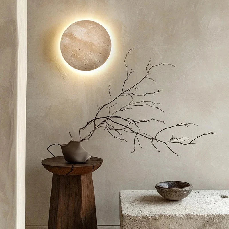 Applique Ronde Travertin Effet Lune