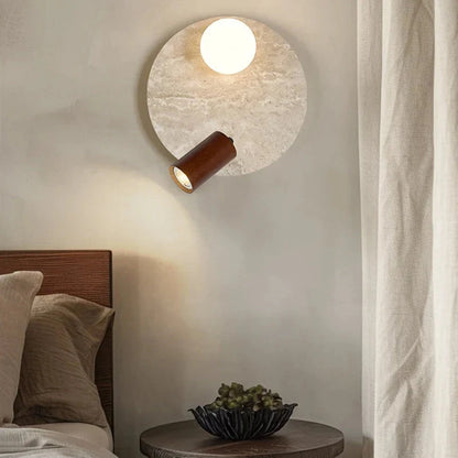 Applique Travertin Globe Verre / Projecteur Bois