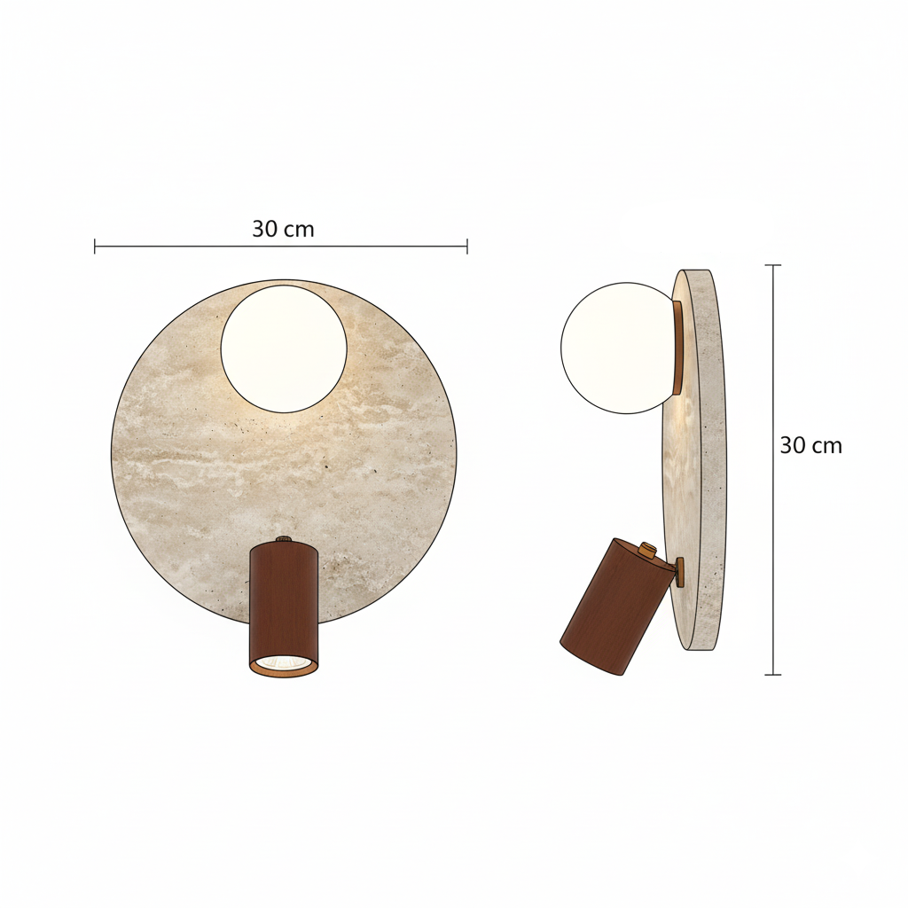 Applique Travertin Globe Verre / Projecteur Bois