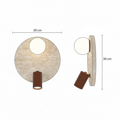 Applique Travertin Globe Verre / Projecteur Bois