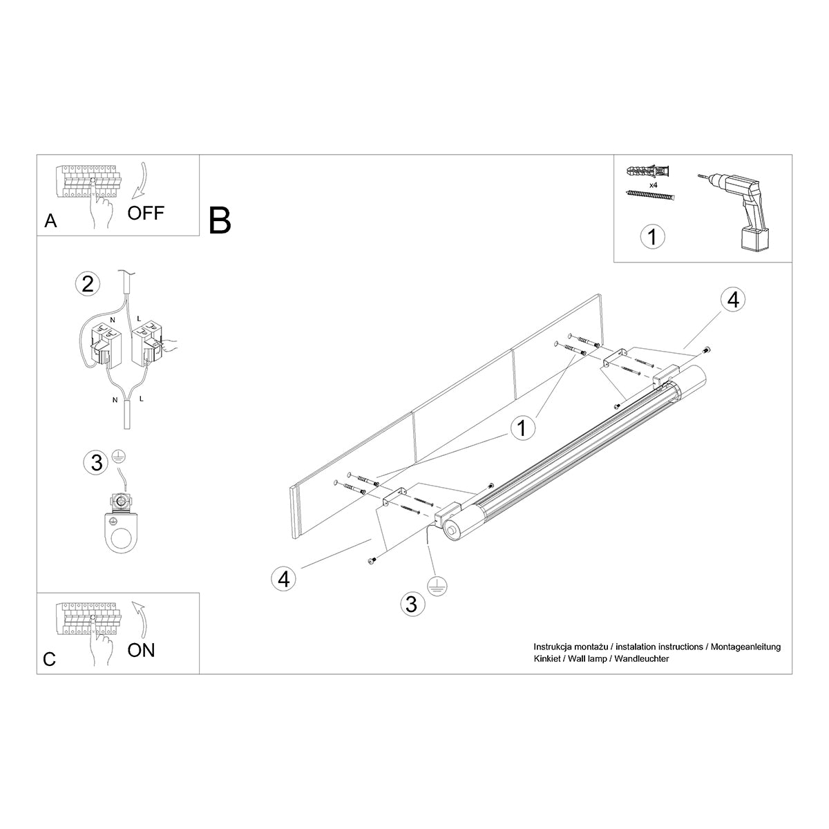 Applique Tube Noir Industriel
