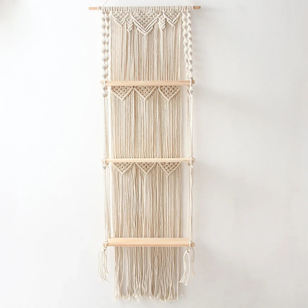 Étagère Murale Macramé Bohème 3 Niveaux