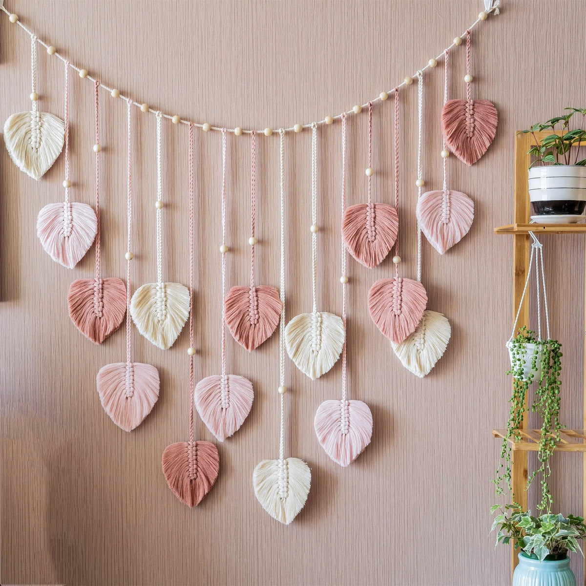 Décoration Murale Feuilles Macramé Vert ou Rose