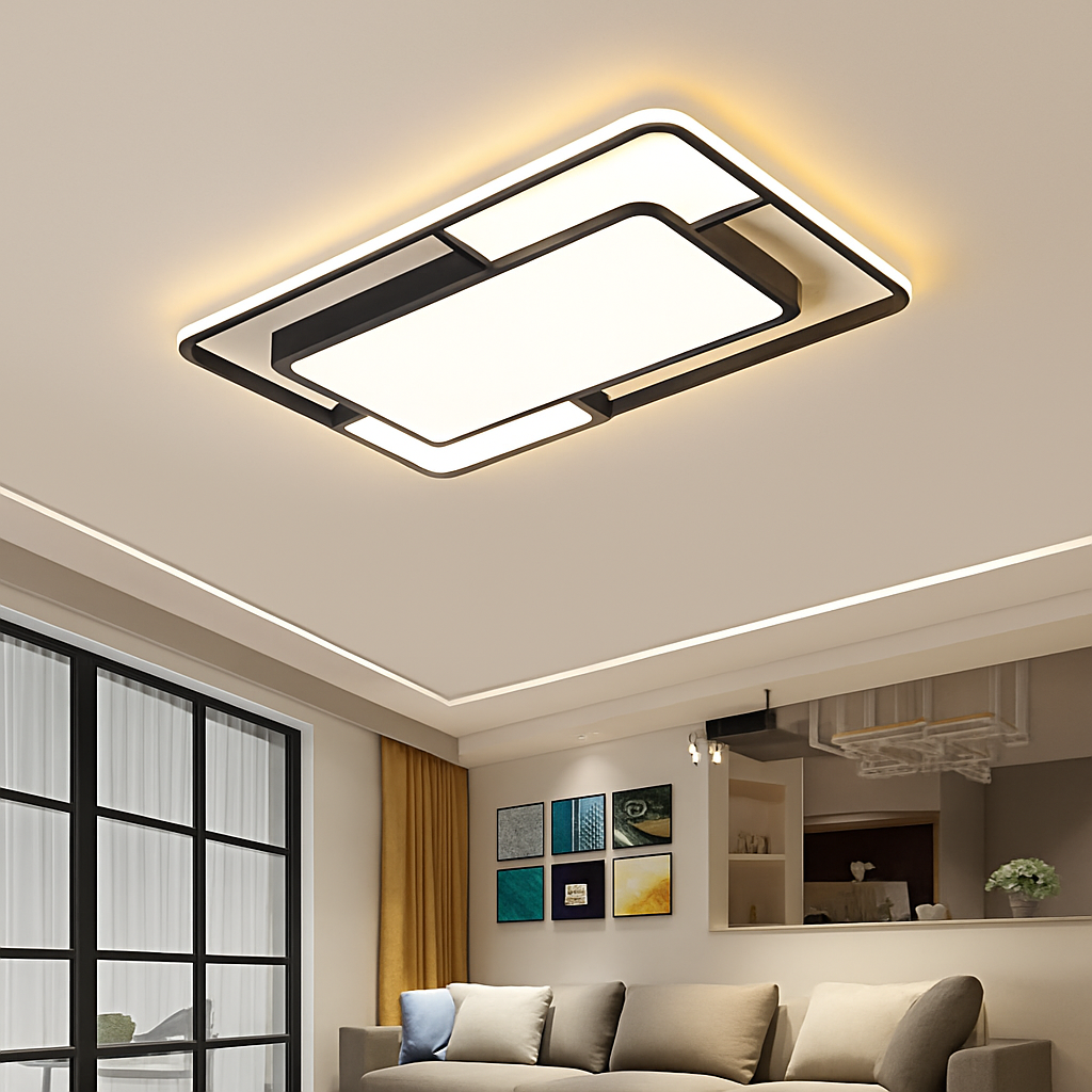 lustre carré moderne en fer avec leds pour éclairage intérieur