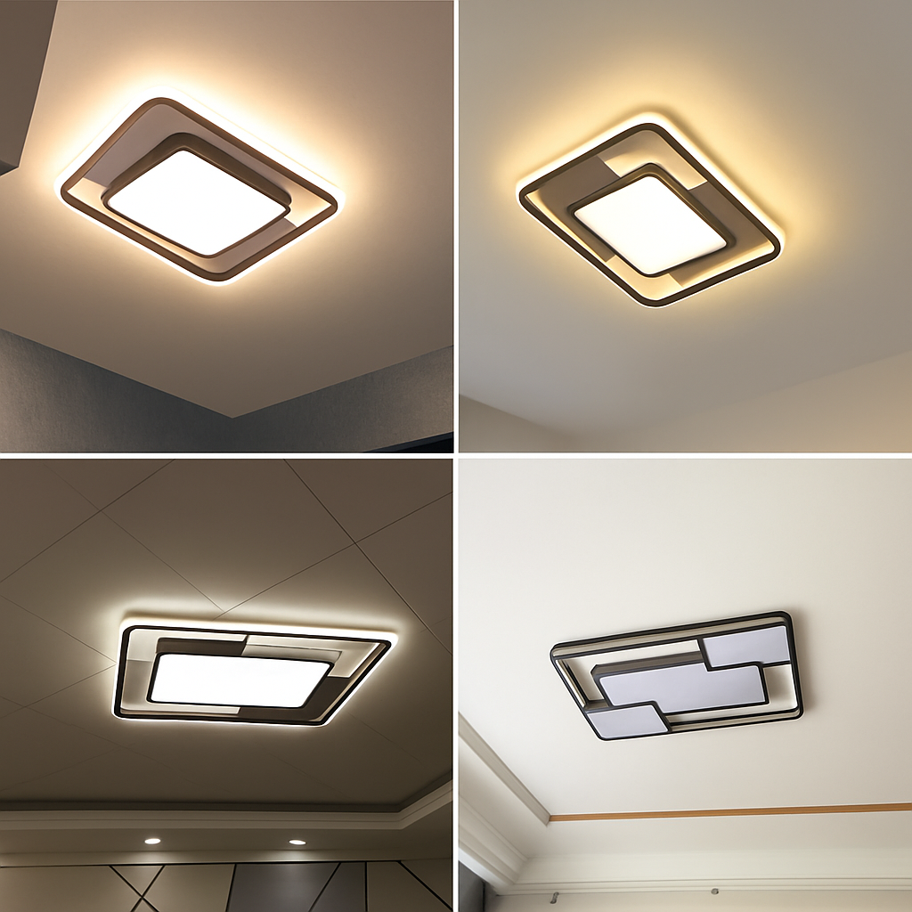 lustre carré moderne en fer avec leds pour éclairage intérieur