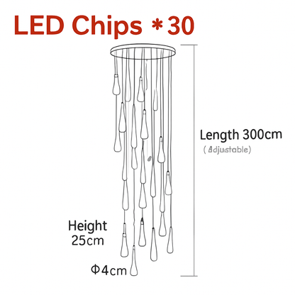 lustre créatif en cristal en forme de goutte d'eau dorée rotatif
