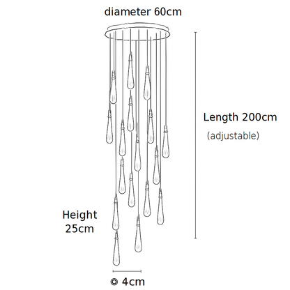 lustre créatif en cristal en forme de goutte d'eau dorée rotatif