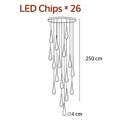 lustre créatif en cristal en forme de goutte d'eau dorée rotatif