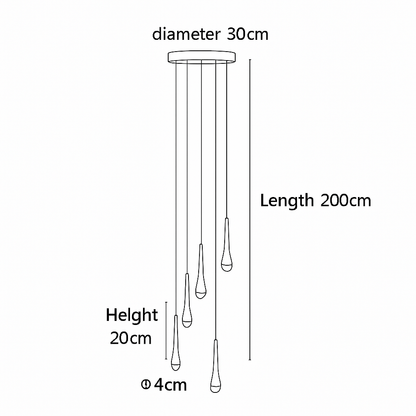 lustre créatif en cristal en forme de goutte d'eau dorée rotatif