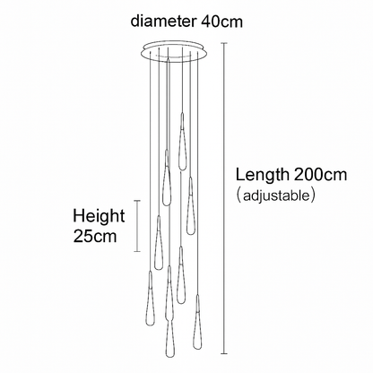 lustre créatif en cristal en forme de goutte d'eau dorée rotatif