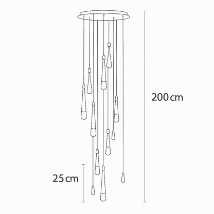 lustre créatif en cristal en forme de goutte d'eau dorée rotatif