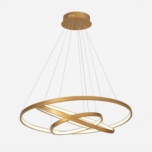 Lustre design avec anneaux imbriquées suspendus à LED