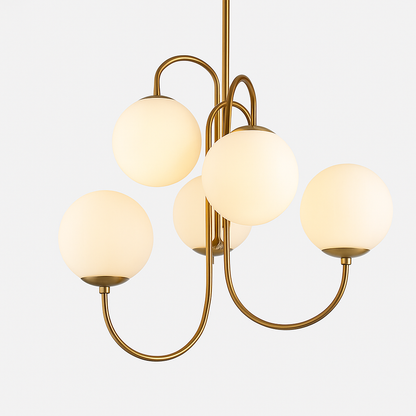 Lustre design avec branches dorées et boule de verre