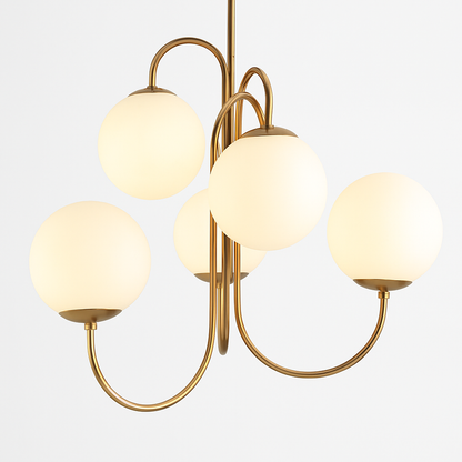 Lustre design avec branches dorées et boule de verre