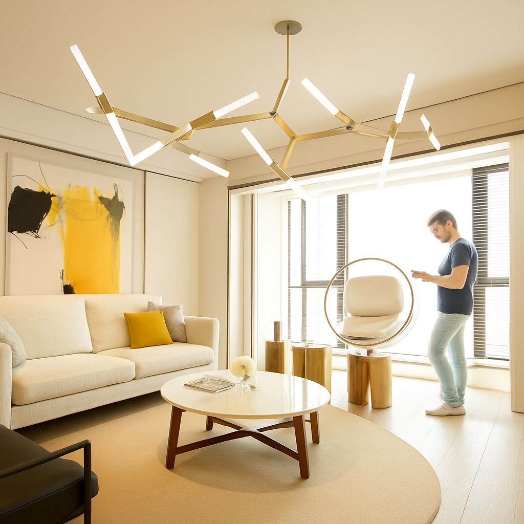 Lustre design avec branches en tube Arts