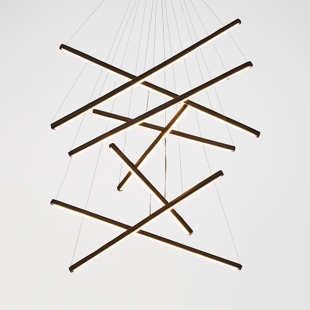 Lustre design LED avec baguettes métalliques lumineuses Solana