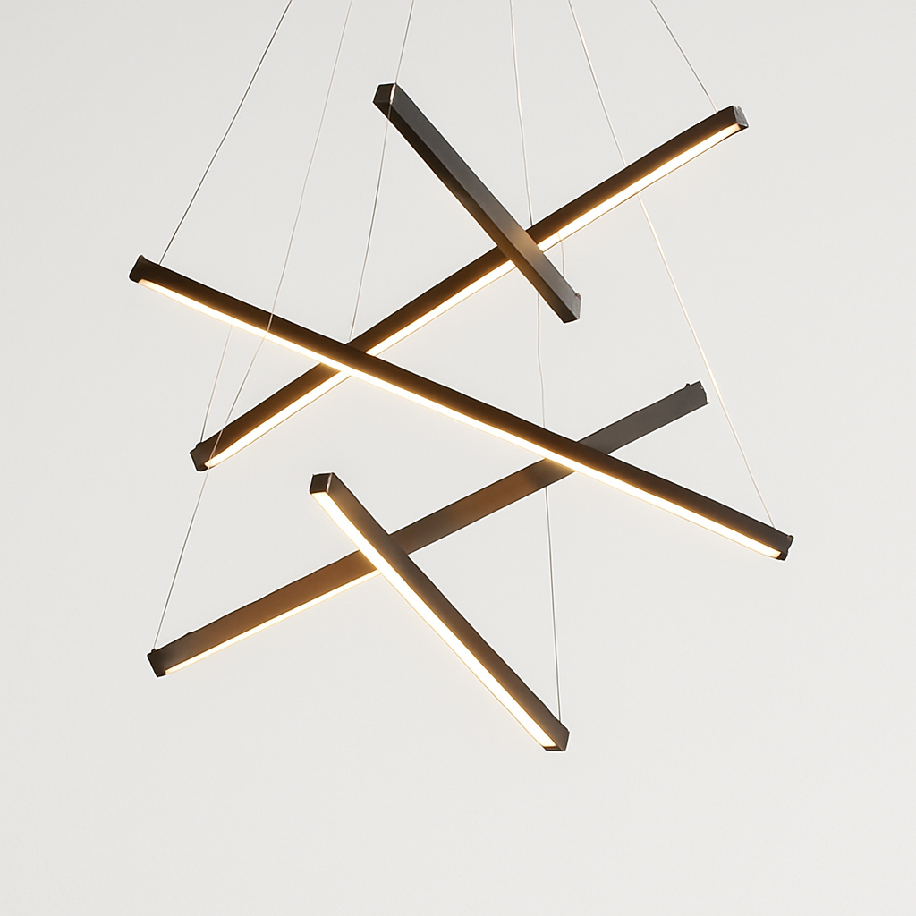 Lustre design LED avec baguettes métalliques lumineuses Solana