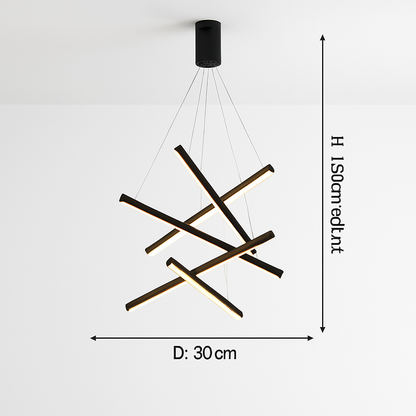 Lustre design LED avec baguettes métalliques lumineuses Solana