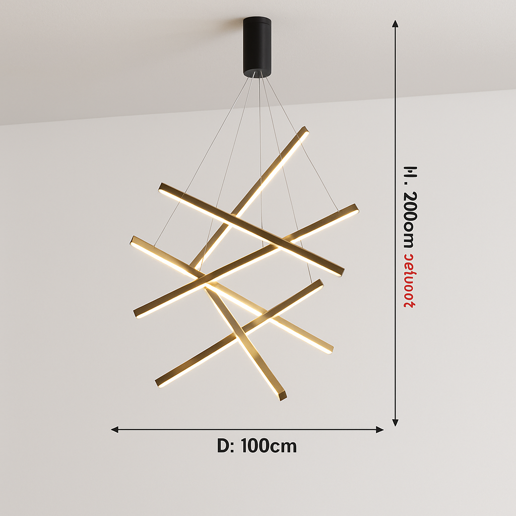Lustre design LED avec baguettes métalliques lumineuses Solana