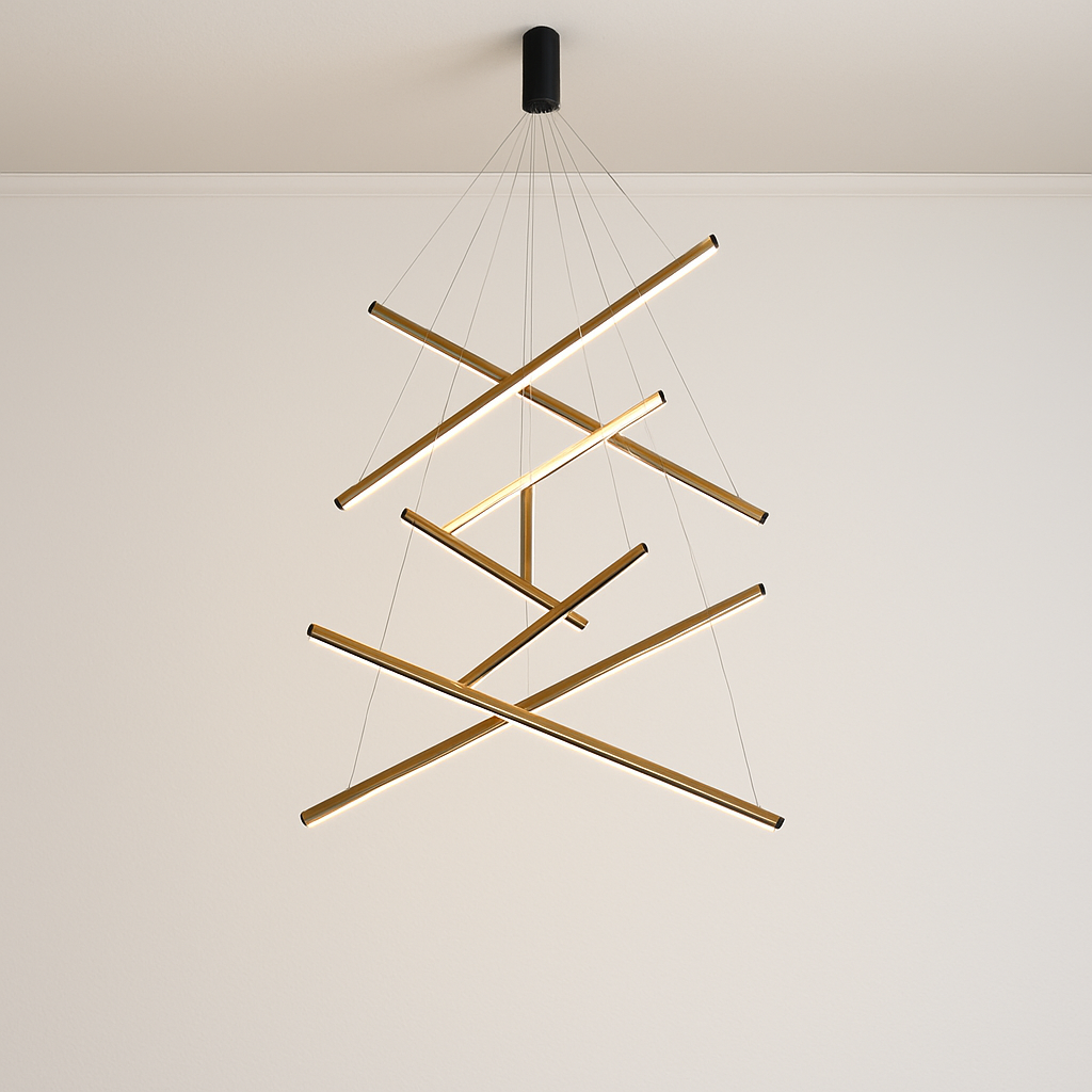 Lustre design LED avec baguettes métalliques lumineuses Solana