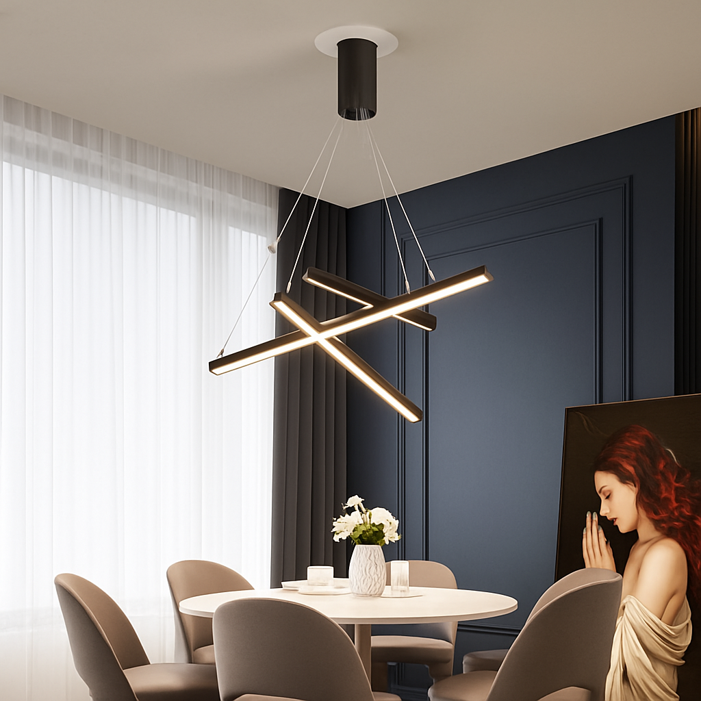 Lustre design LED avec baguettes métalliques lumineuses Solana