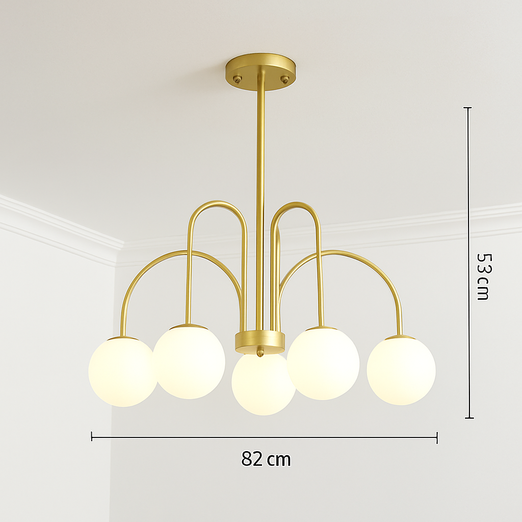 Lustre design LED à branches dorées avec boules en verre Light
