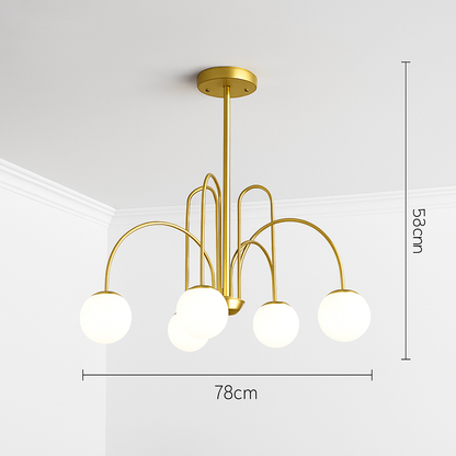 Lustre design LED à branches dorées avec boules en verre Light