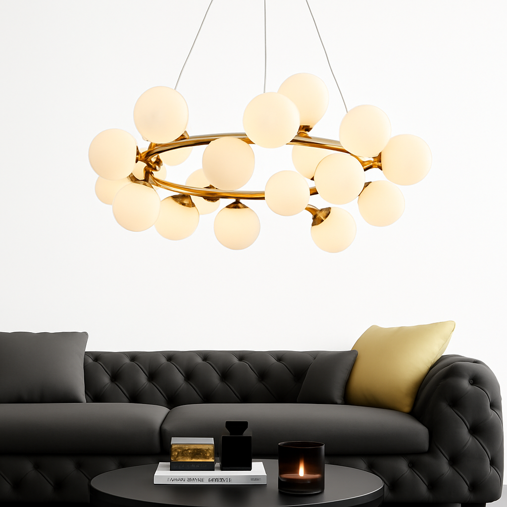 Lustre design à LED en métal avec plusieurs boules en verre Magic