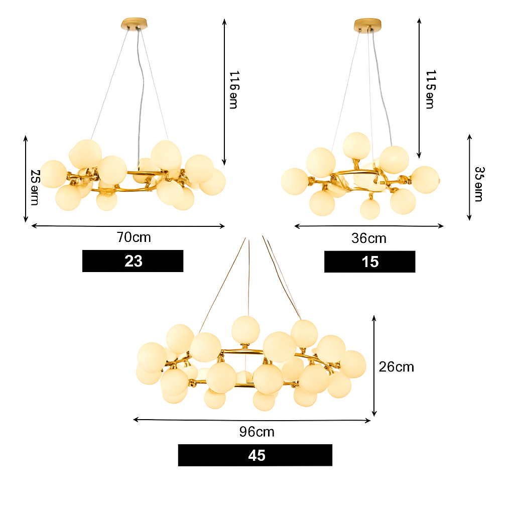 Lustre design à LED en métal avec plusieurs boules en verre Magic