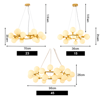 Lustre design à LED en métal avec plusieurs boules en verre Magic