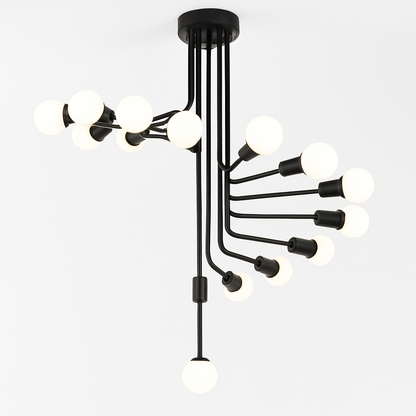 Lustre design noir avec plusieurs branches en forme d'escalier