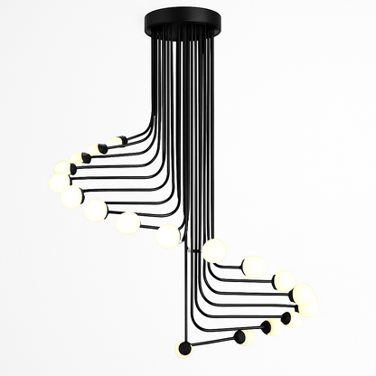 Lustre design noir avec plusieurs branches en forme d'escalier