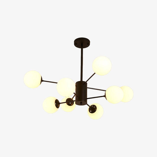 Lustre design noir avec plusieurs branches et lampe en verre Vintage