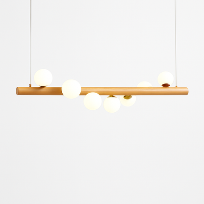 Lustre en bois LED avec plusieurs sphères au style scandinave