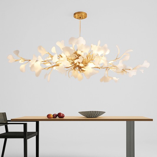 lustre led de luxe moderne en céramique motif ginkgo art villa