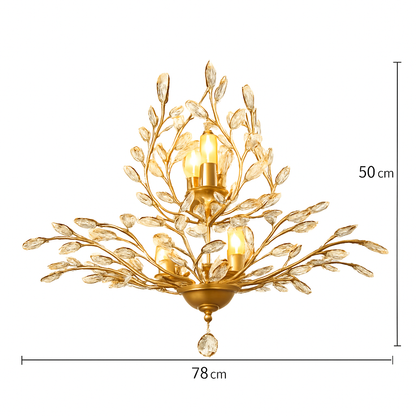 Lustre LED en cristal doré à feuilles