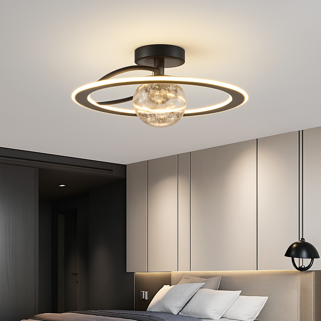 lustre led moderne de luxe avec boules de verre dorées