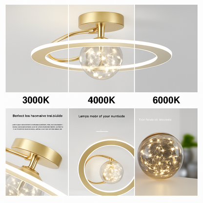 lustre led moderne de luxe avec boules de verre dorées